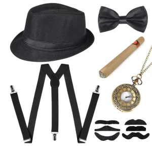 Nineteen Twenties Retro Gatsby Gangster Grandpa Equipment Set for Males – 20s Costume Ensemble