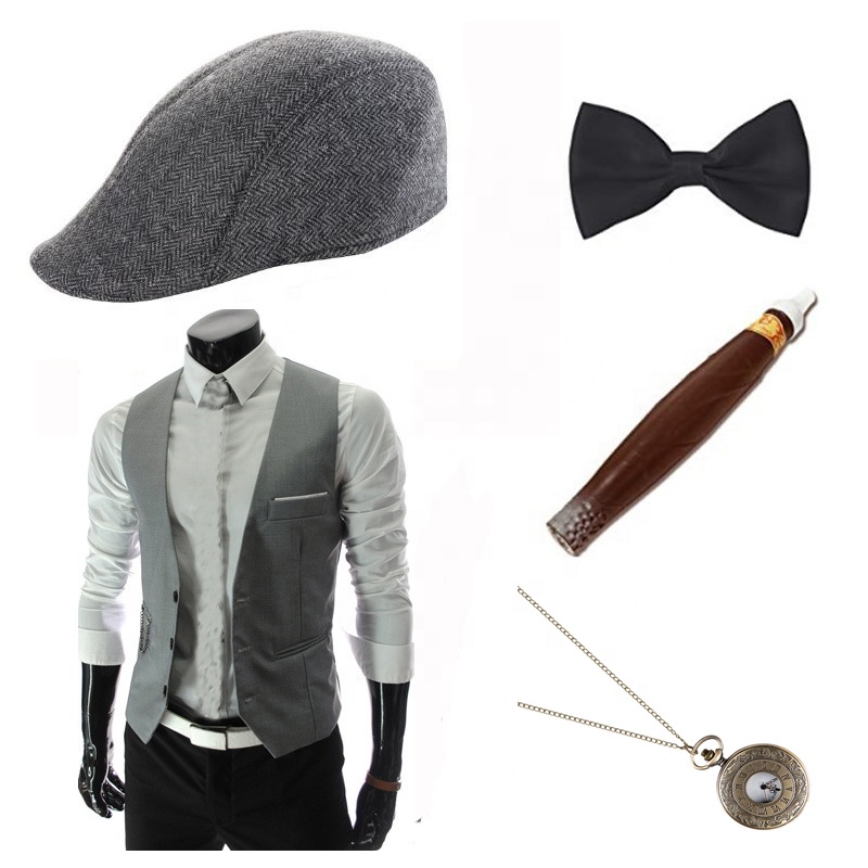 Ecowalson Nineteen Twenties Manhattan Males’s Costume Accent Set – Gatsby Gangster Retro Assortment