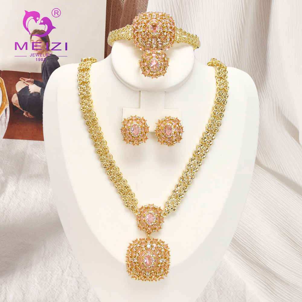 MEIZI Jewellery Elegant Zircon Gold-Plated Trend Jewellery Set – Premium 22k Gold Marriage ceremony Jewellery for Ladies